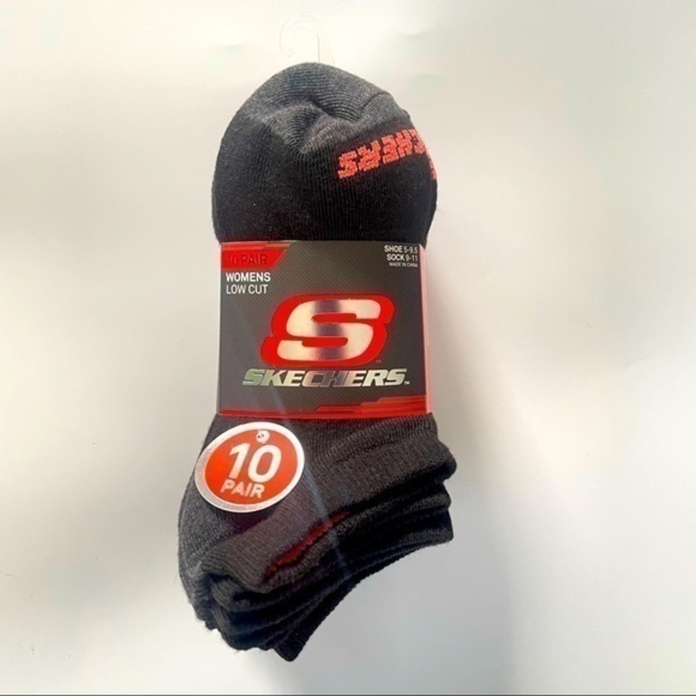 Skechers women’s low cut socks black gray white orange 10 pack 5-9.5